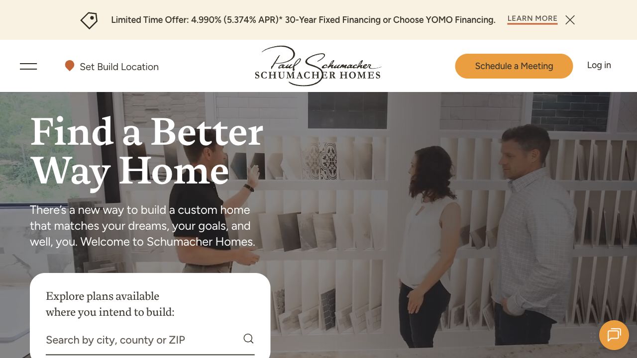 Custom home builder website with project imagery, navigation, and a consultation call to action