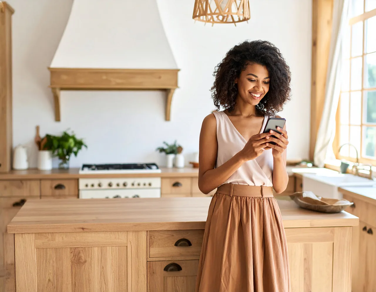 Custom home buyer researching builders on her phone