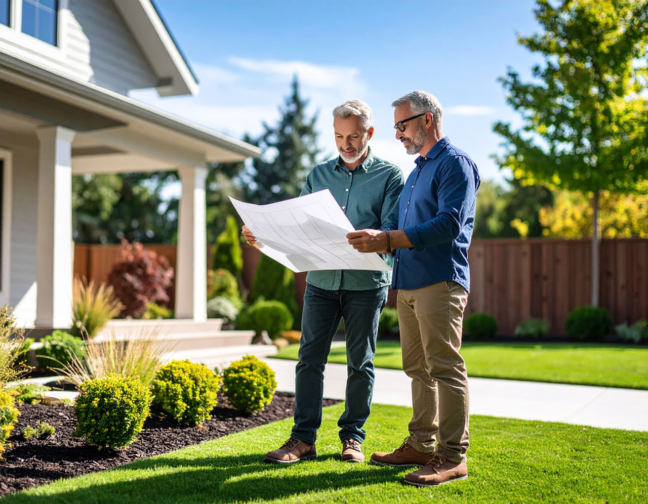 Two contractors walking through a systematic review on site